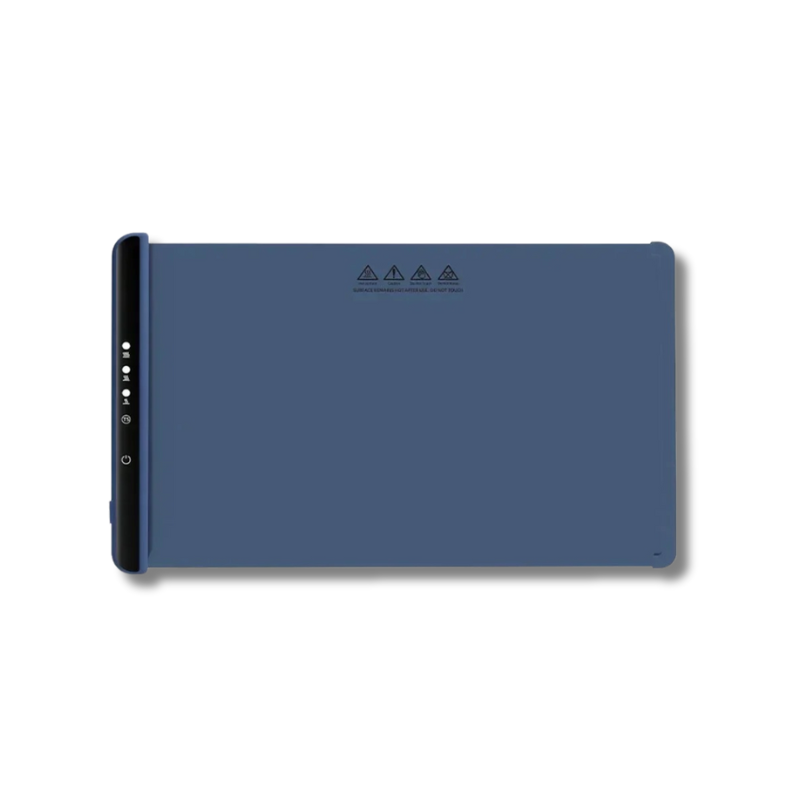 Blue food warming mat on a white background.