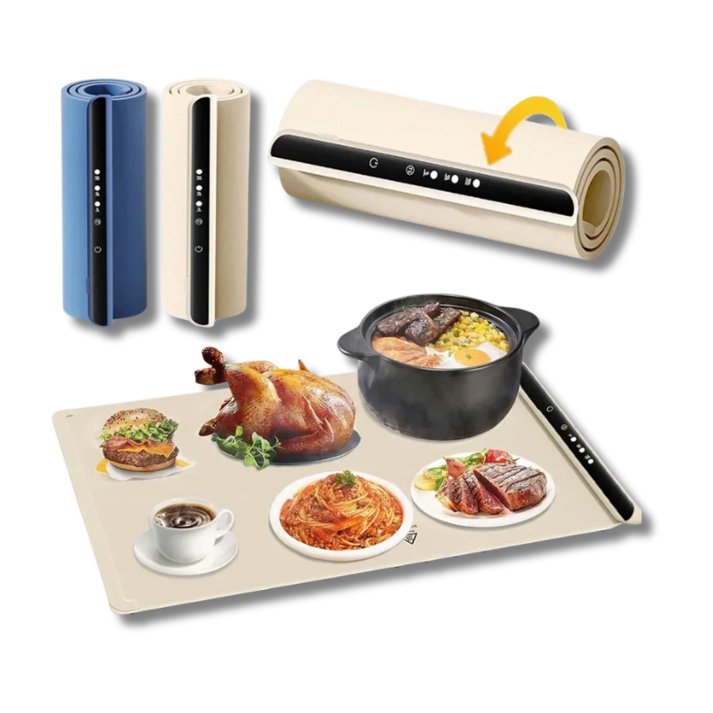 food warming mat with food on top