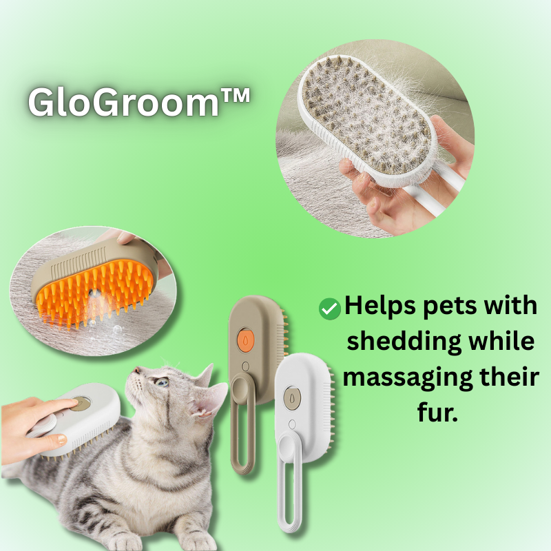 cat being groomed with a steam pet brush and showing its benefit