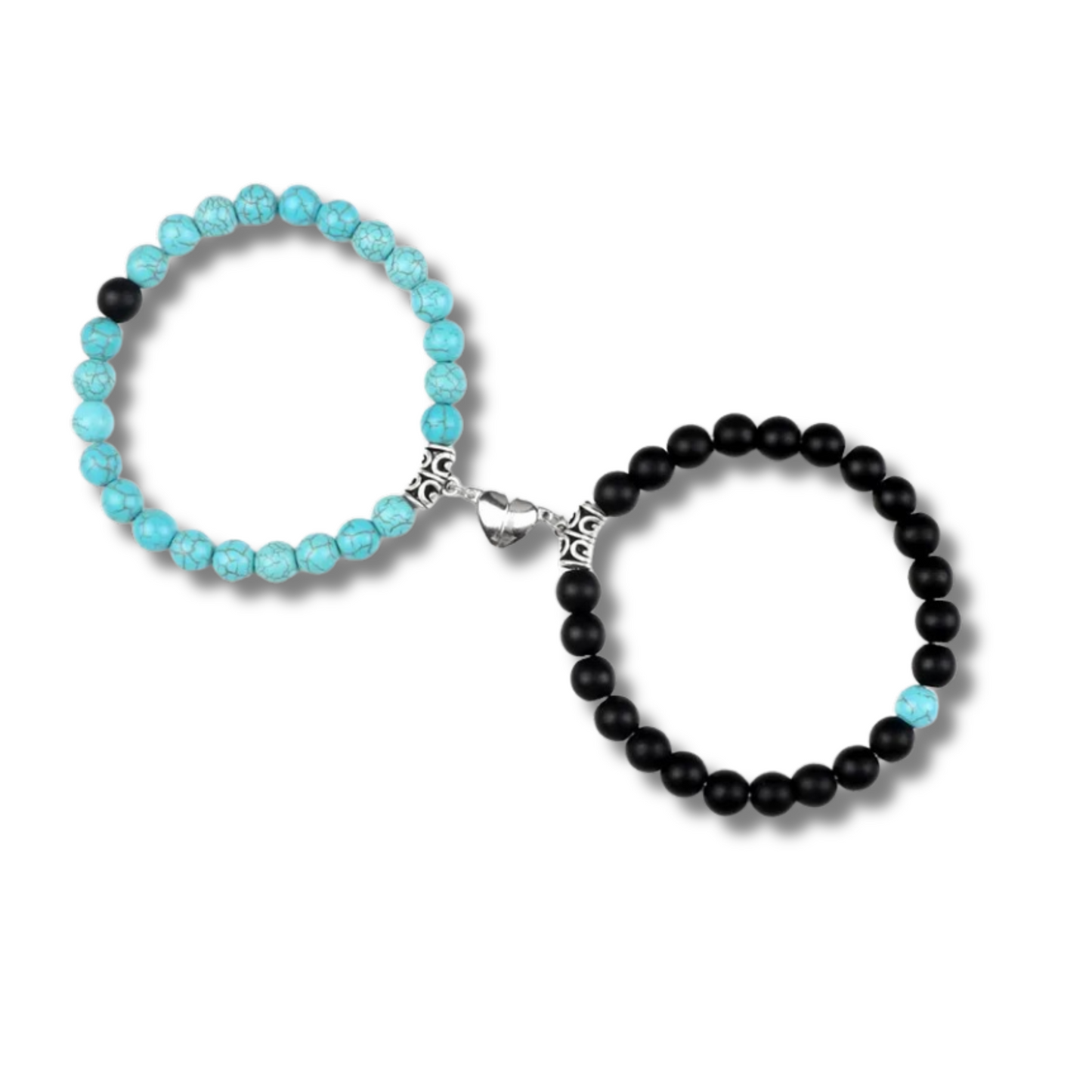 black onyx and blue stone matching couple's bracelet