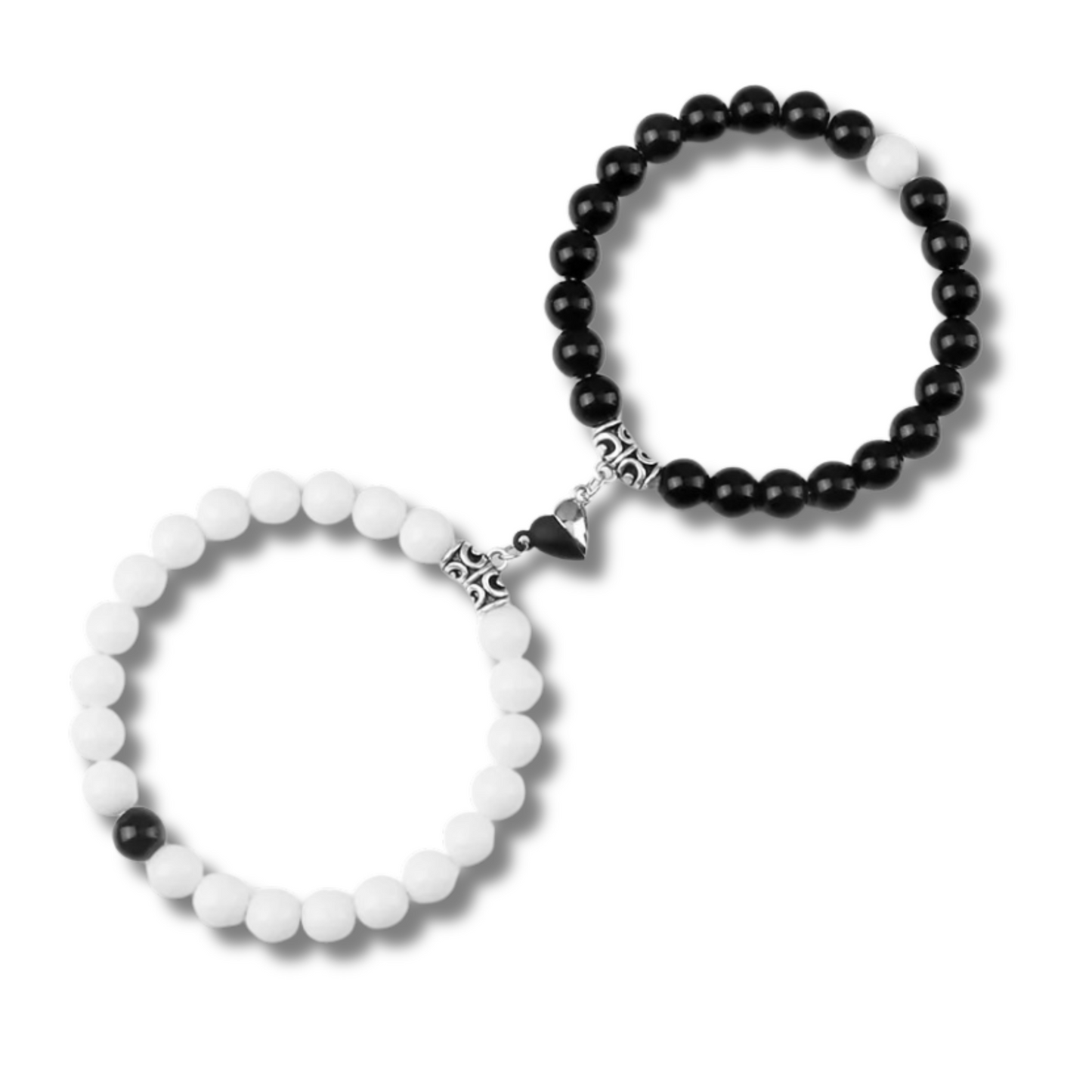 black onyx and white stone couple's matching bracelets