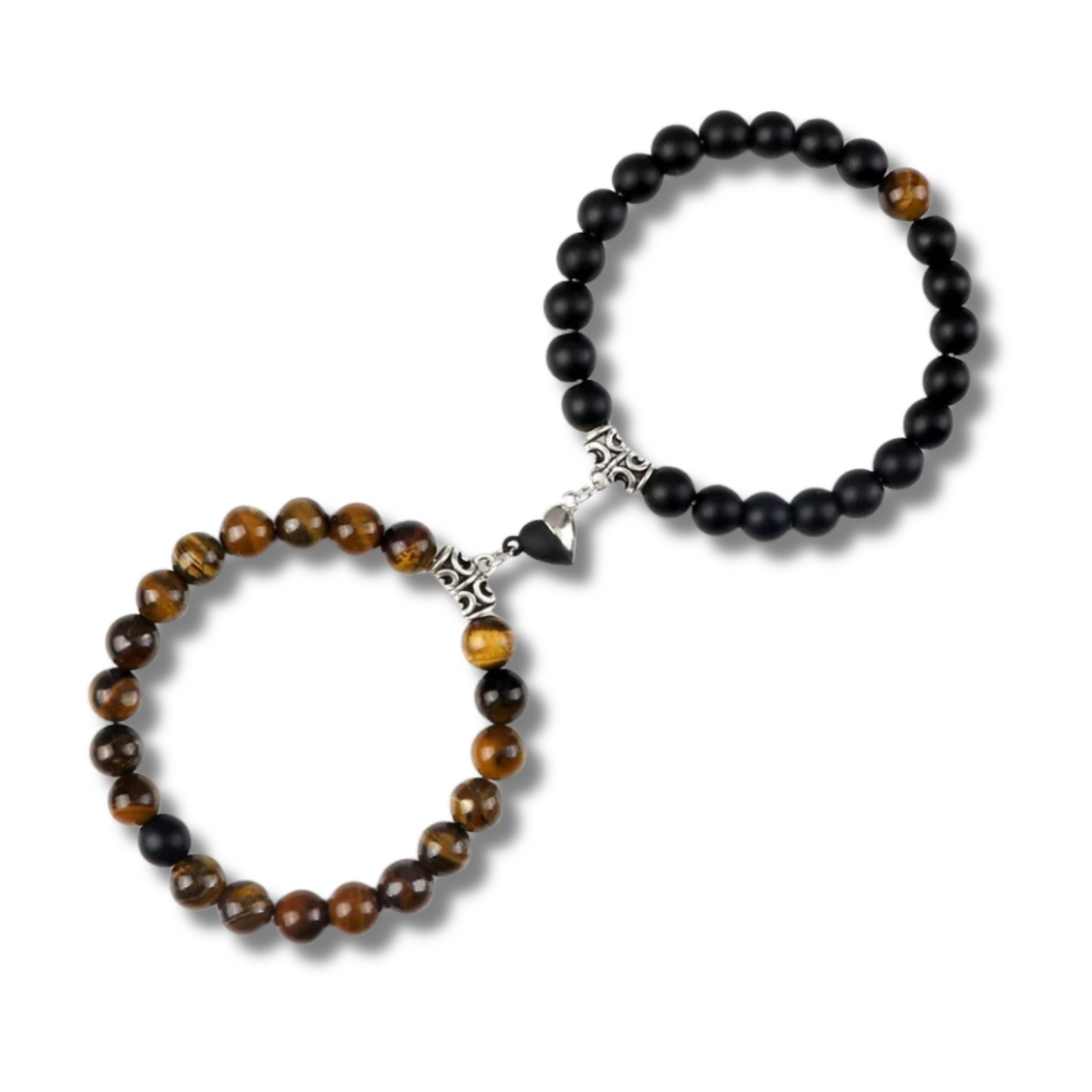 two beaded couple's matching bracelet with tiger eye and black onyx