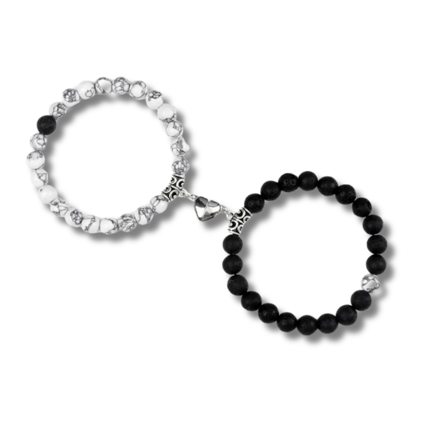 lava stone and white stone matching bracelet for couples