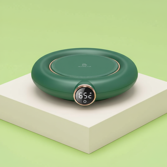 Green electronic device with digital display on a light green background